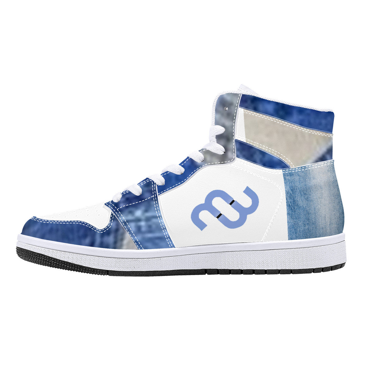 Money Bushae Denim D16 High-Top Synthetic Leather Sneakers - White