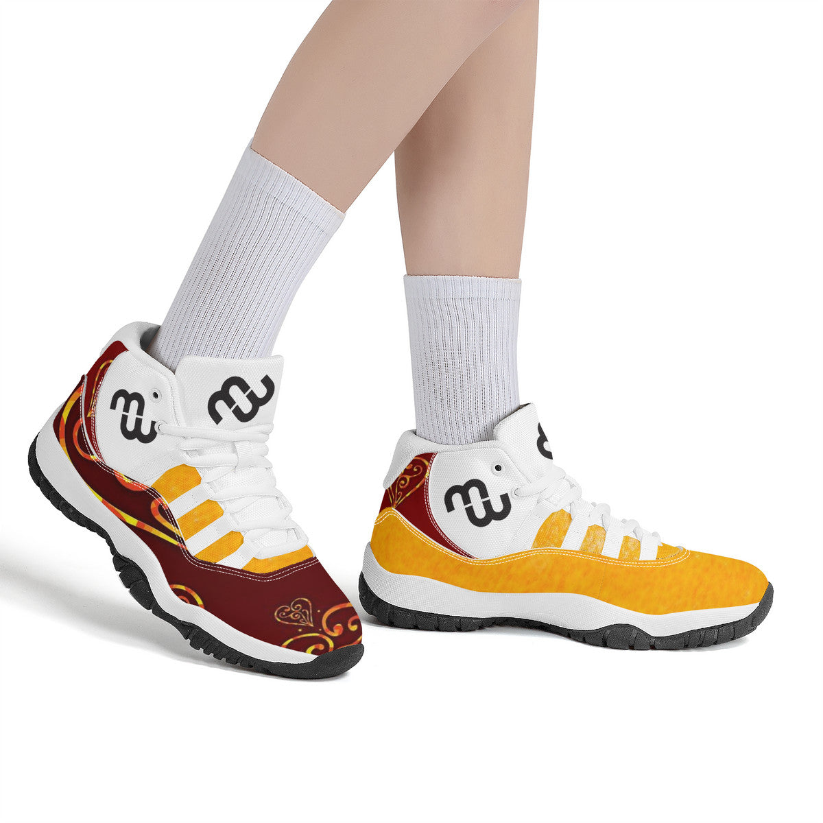 Money Bushae SF_S38 High Top Air Retro Sneakers - White Burgundy yellow