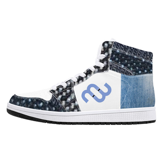 Denim Money Bushae D16 High-Top Synthetic Leather Sneakers - White