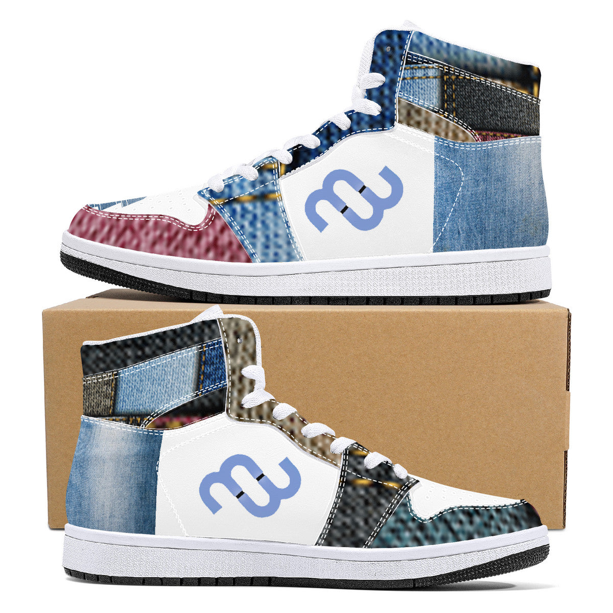 Denim Money Bushae D16 High-Top Synthetic Leather Sneakers - White