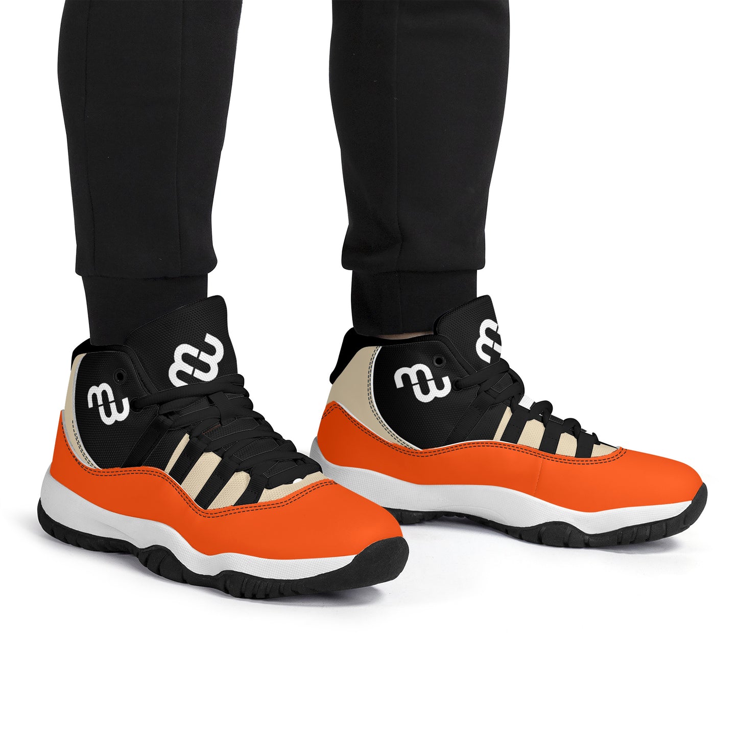 Money Bushae SF_S38 High Top Air Retro Sneakers - Black orange and Tan