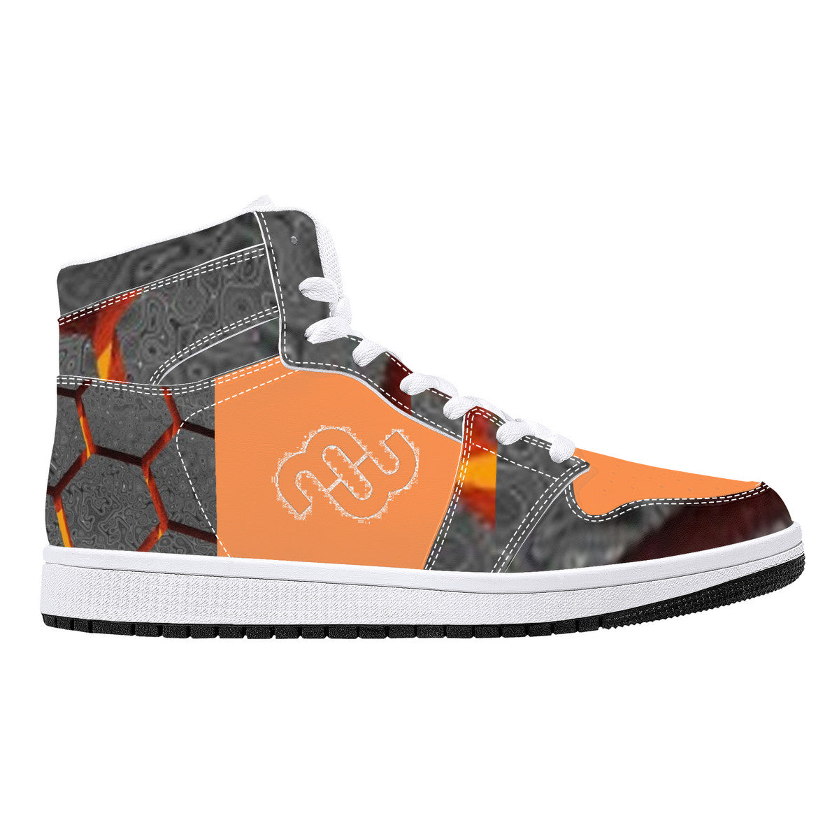 Money Bushae D16 High-Top Synthetic Leather Sneakers - Orange and Grey