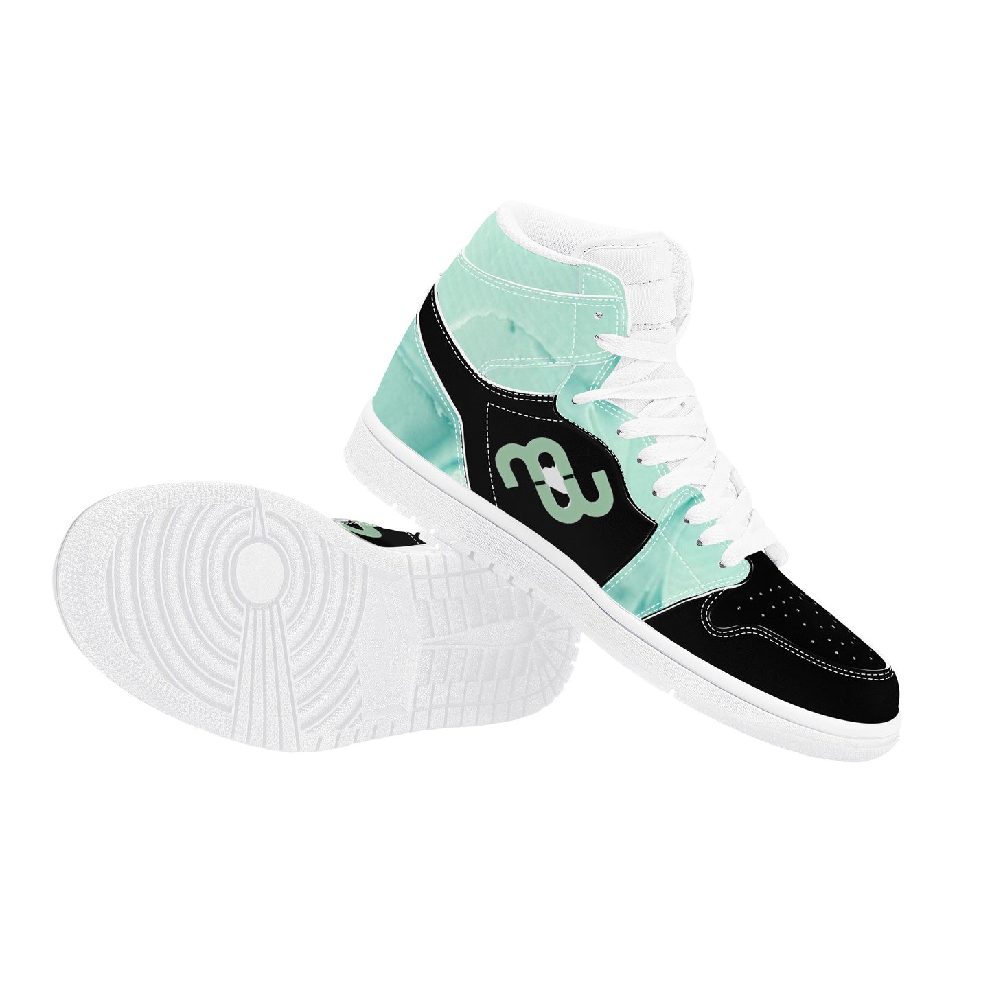 Money Bushae D17 High Top Synthetic Leather Sneaker Black and Mint green