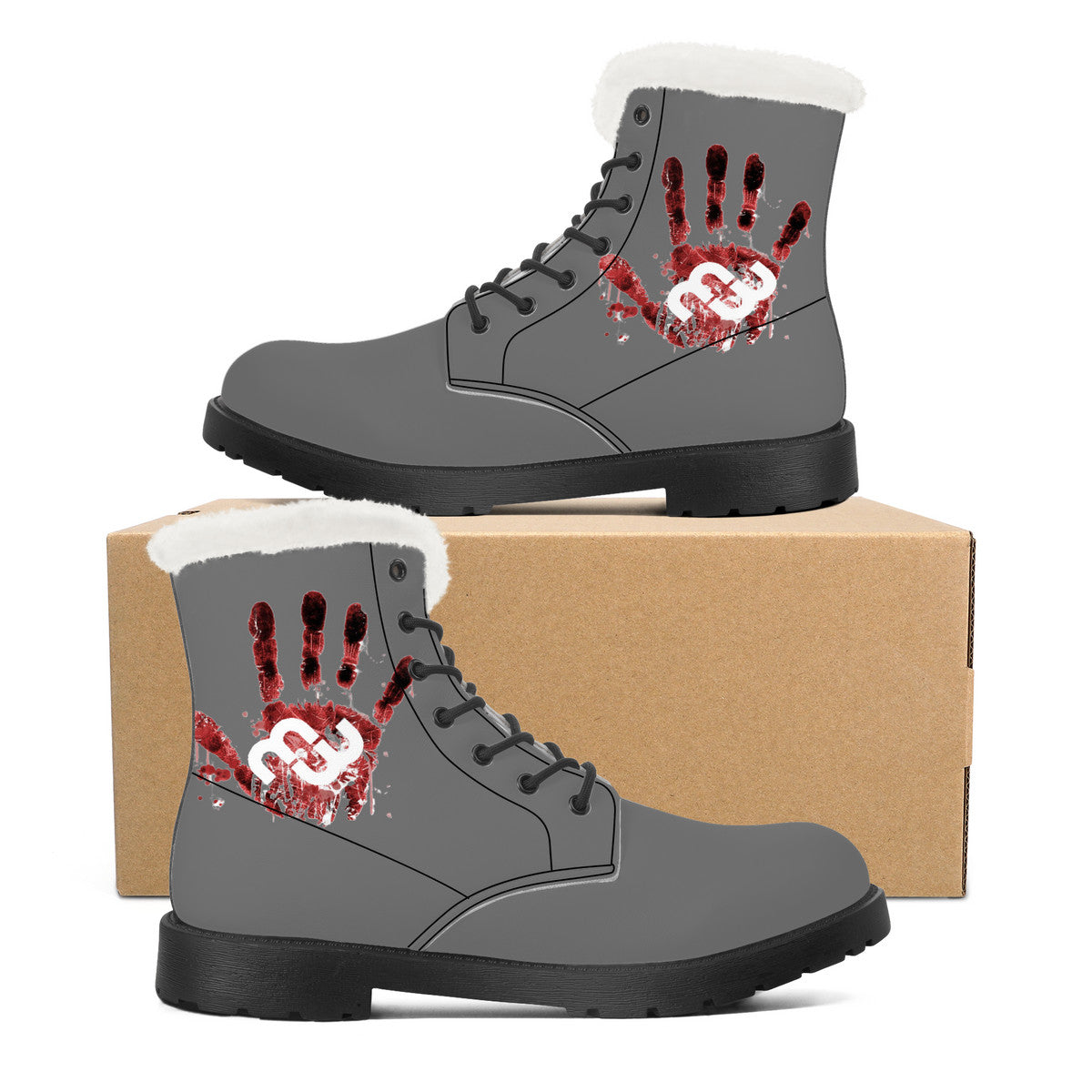 Money Bushae SF_D86 Faux Fur Synthetic Leather Boot Blood Splats Grey