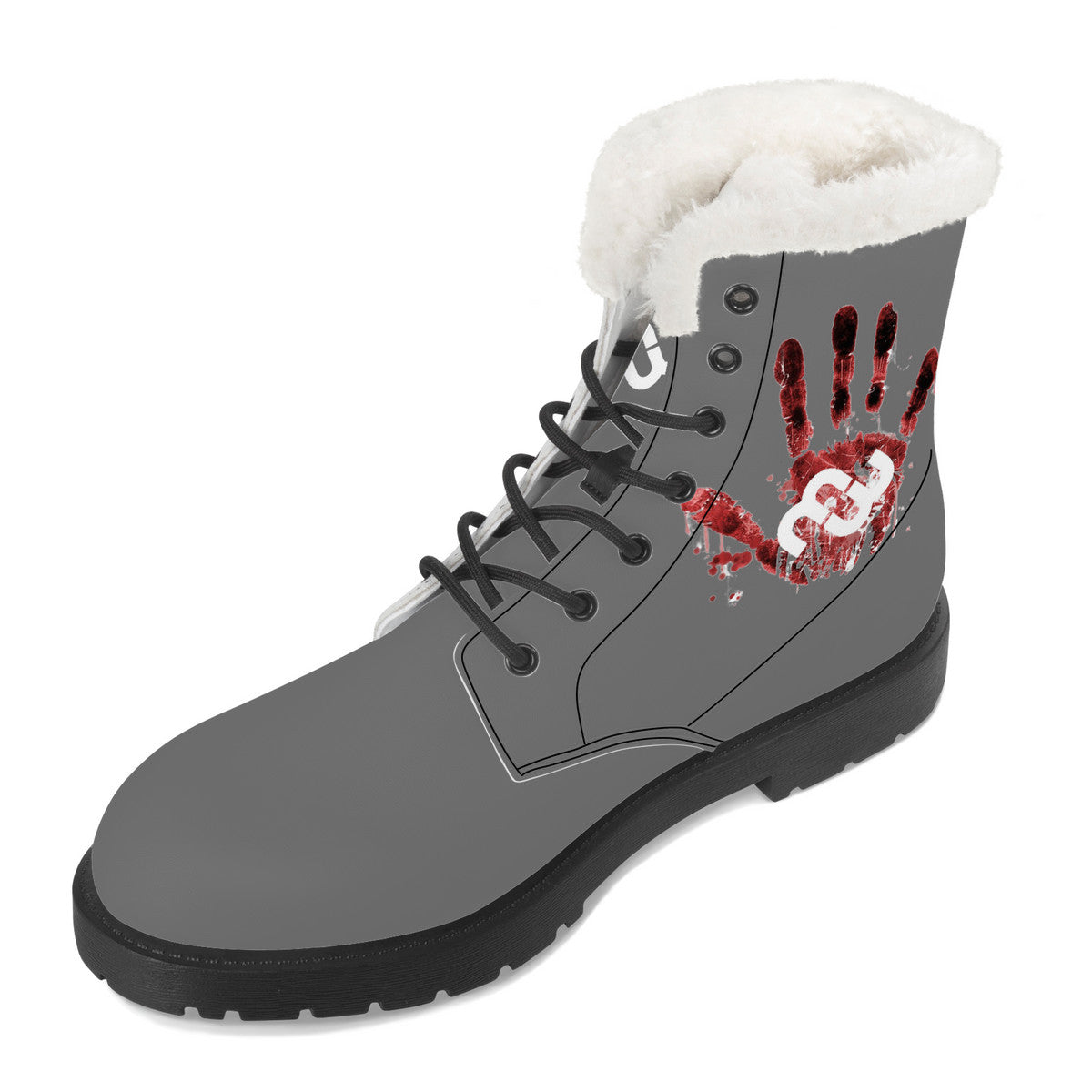 Money Bushae SF_D86 Faux Fur Synthetic Leather Boot Blood Splats Grey