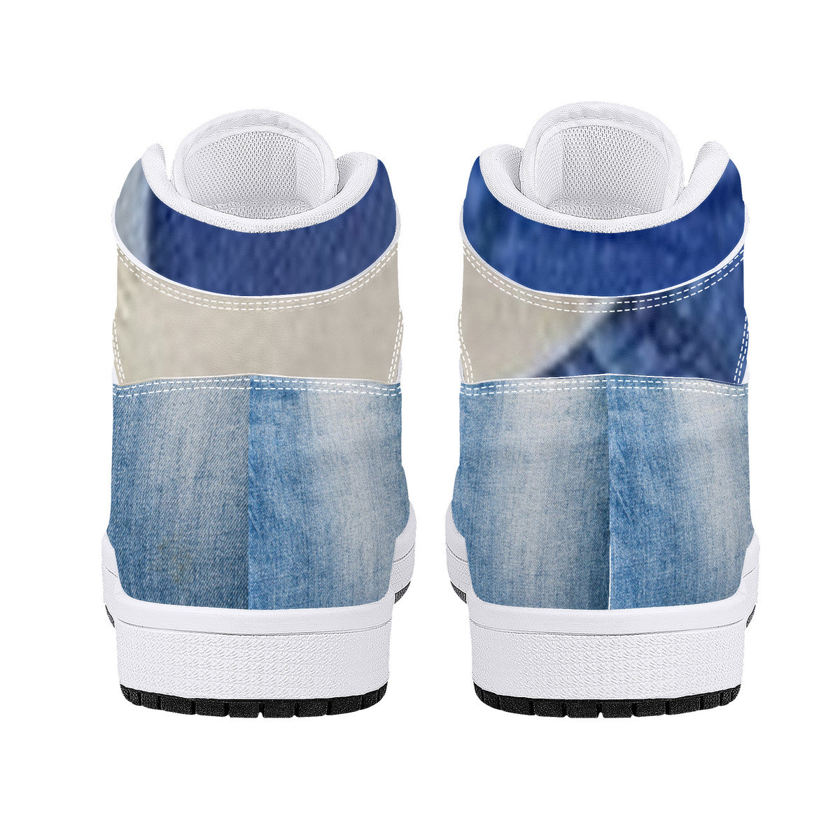 Money Bushae Denim D16 High-Top Synthetic Leather Sneakers - White