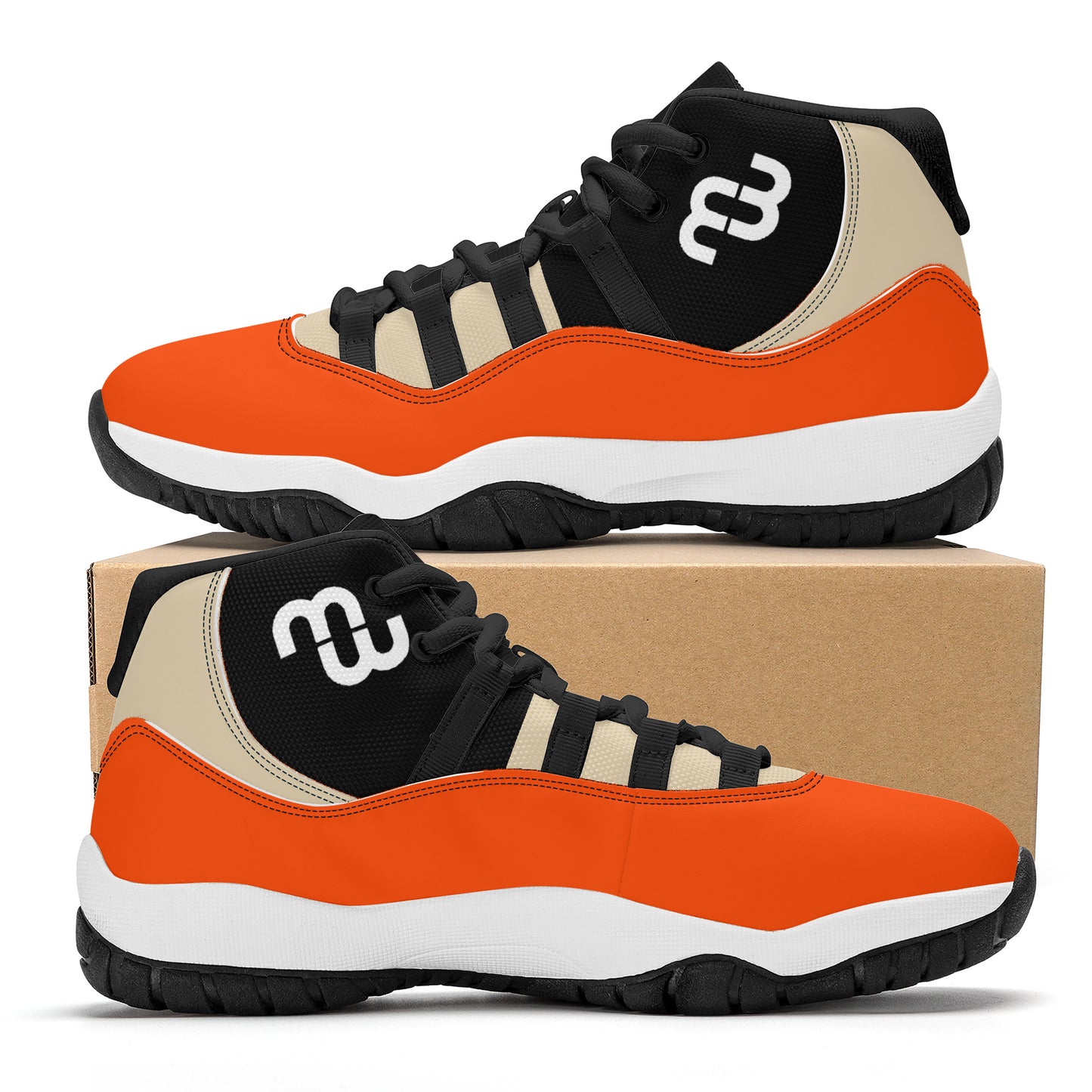 Money Bushae SF_S38 High Top Air Retro Sneakers - Black orange and Tan