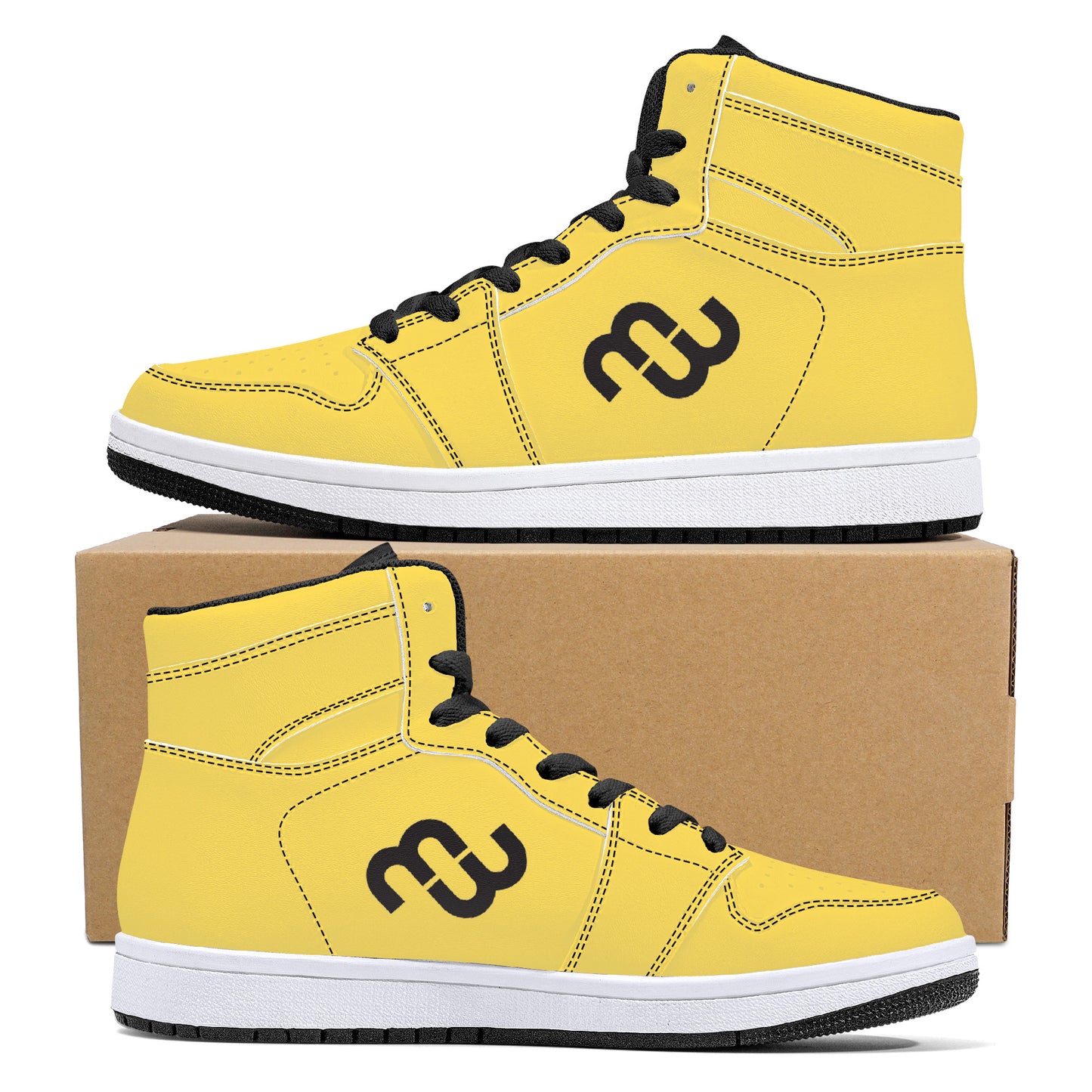 Money Bushae D16 High-Top Synthetic Leather Sneakers - Black yellow