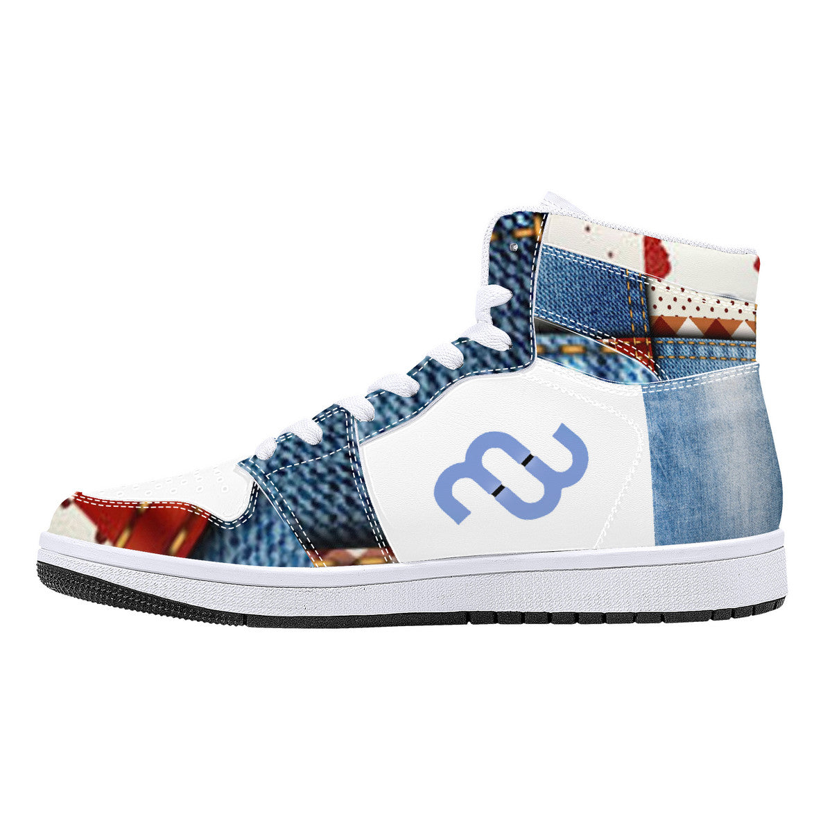 Money Bushae Denim D16 High-Top Synthetic Leather Sneakers - White