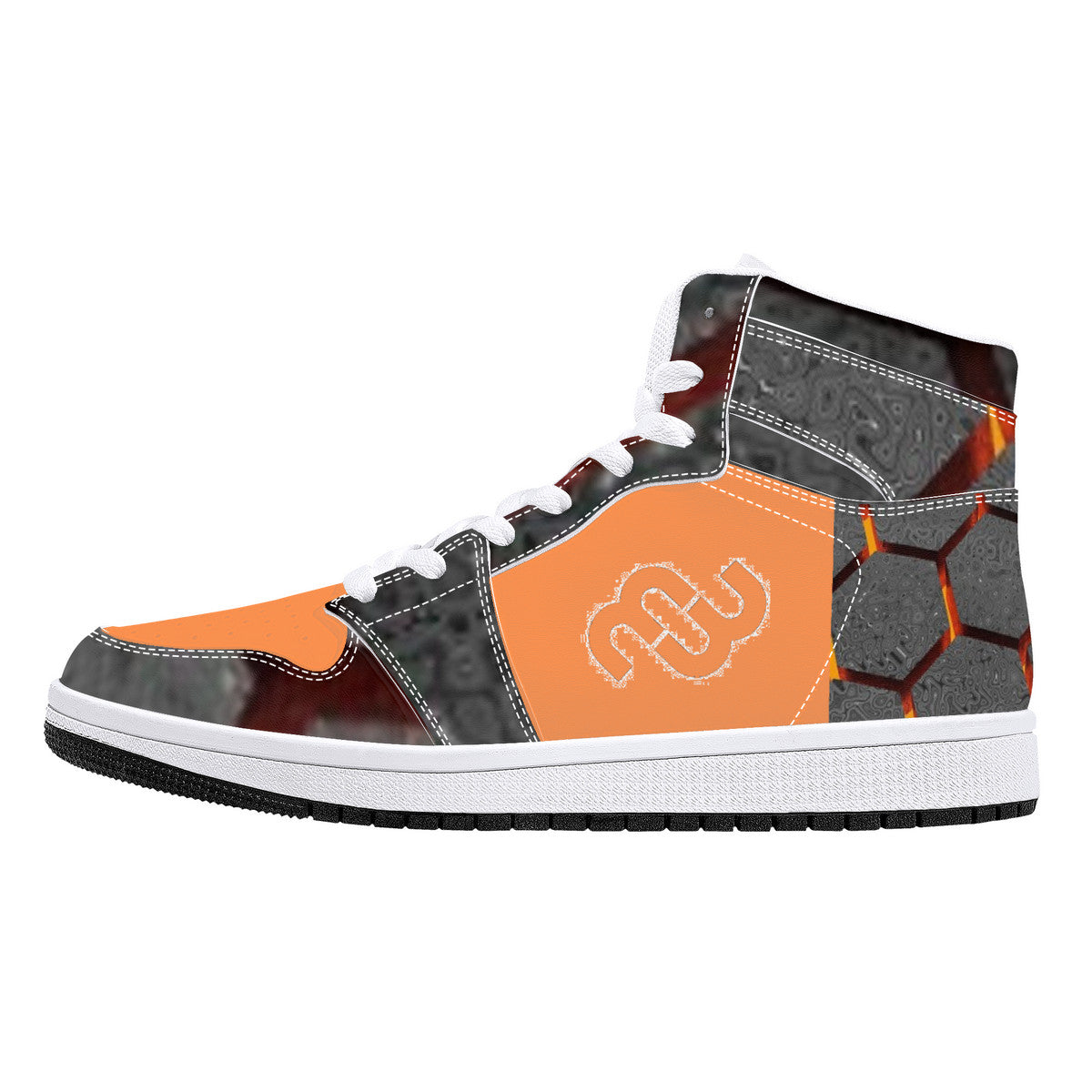Money Bushae D16 High-Top Synthetic Leather Sneakers - Orange and Grey