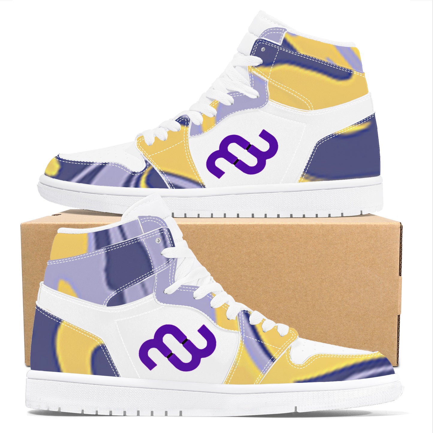 Money Bushae D17 High Top Synthetic Leather Sneaker purple yellow