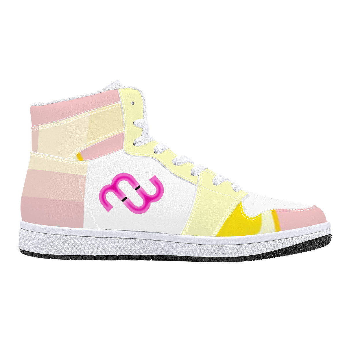 Money Bushae D16 High-Top Synthetic Leather Sneakers - White Lemonade Pink and Yellow